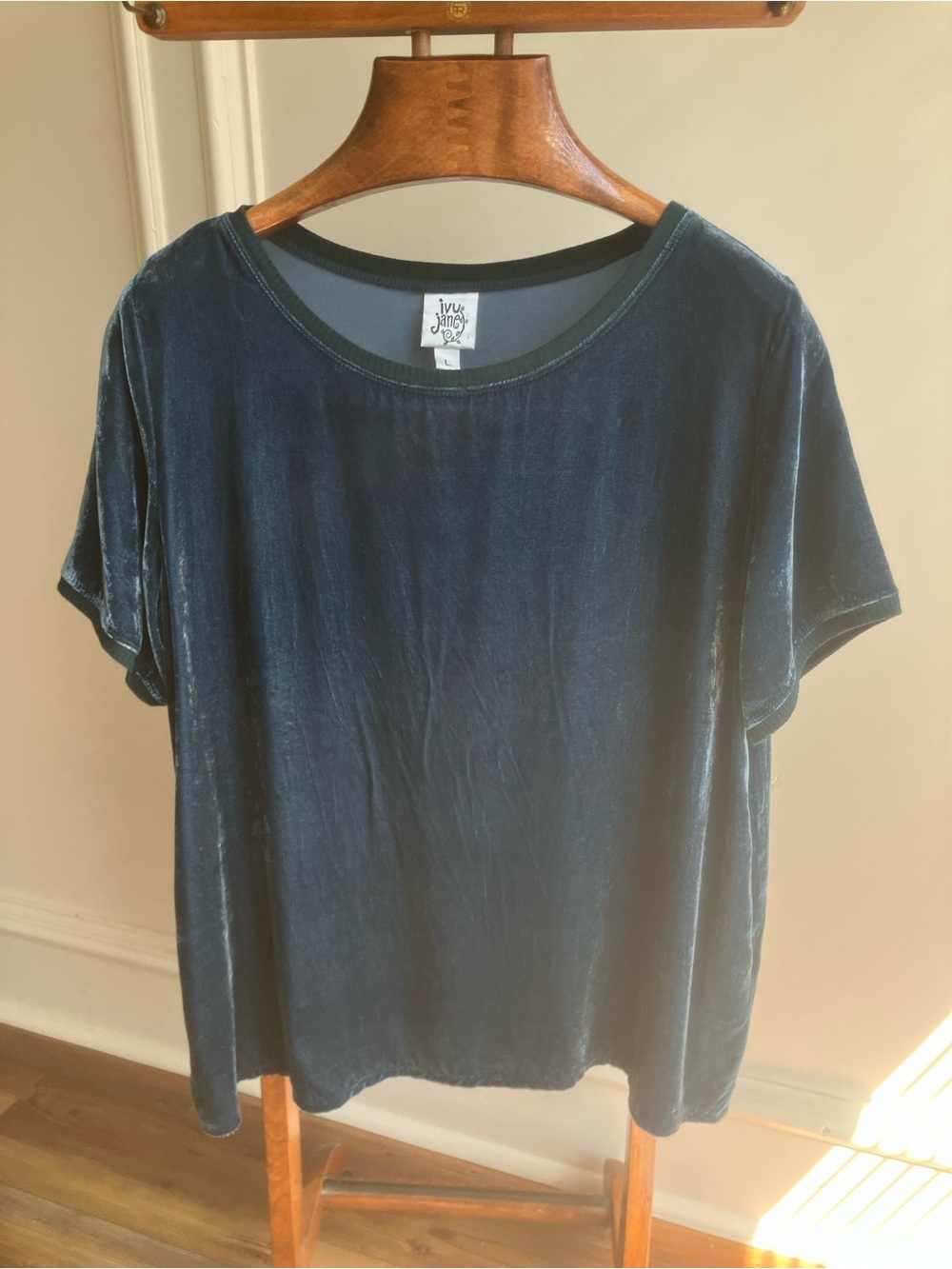 Ivy Jane Blue Teal Velvet Short Sleeve Top Women’s Size Large
